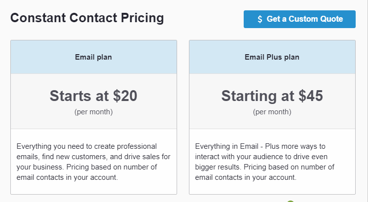 constant contact plans and pricing